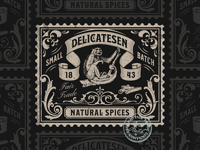 Delicatesen Natural Spices branding coffee coffee design coffee label hand illustration label label design packaging packaging design poststamp retro retro logo stamp stamp design victorian victorian design vintage vintage logo vintagestamp