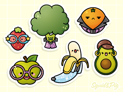 Supermarket Shidig Theme - Super-Cute Kawaii Sticker Book chibi cute design fruits illustration kawaii stickers vector vegetables