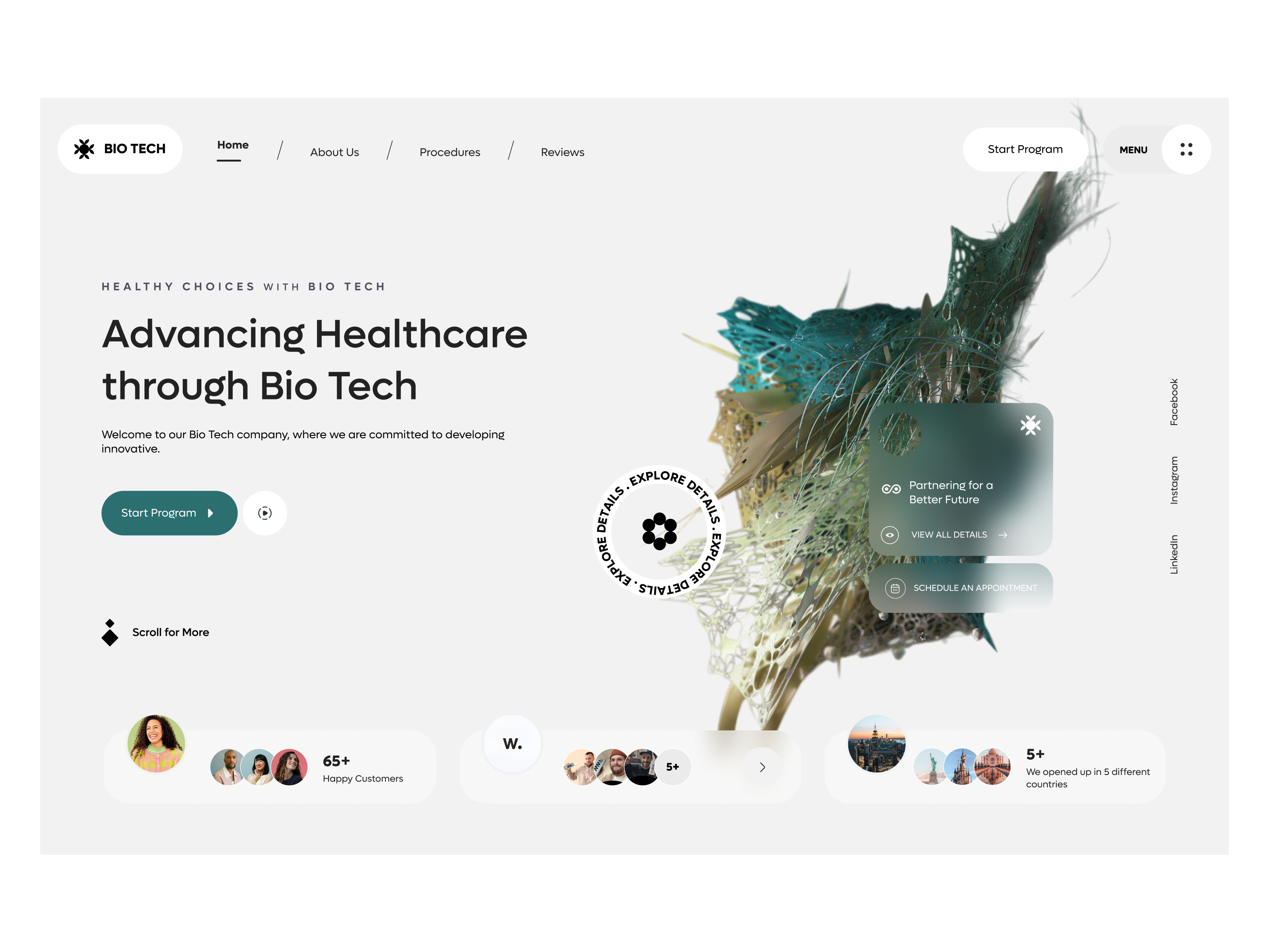 Bio Tech healthcare website ai healthcare bio tech websote biotechnology clinic website healthcare healthcare ui healthcare website design hospital landing page med tech medical startup medicine online healthcare product prothesis saas startup ui ux webdesign