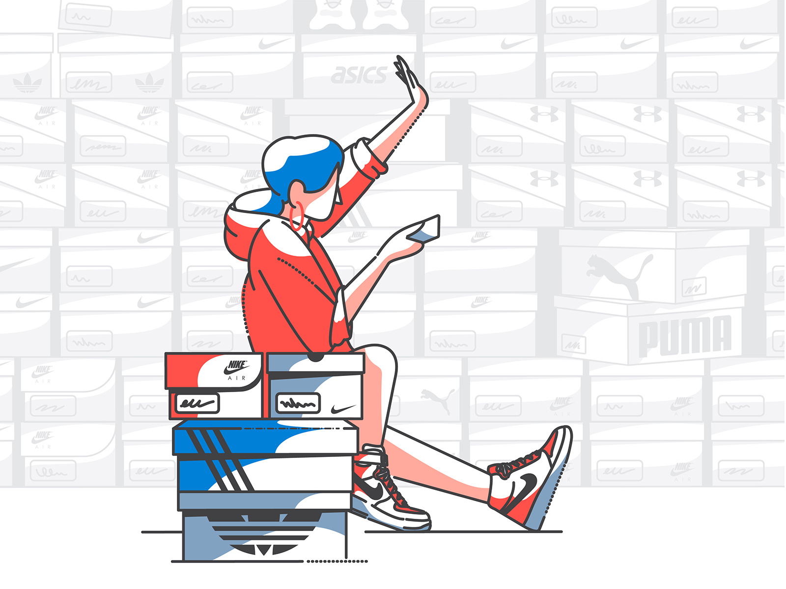 Next Drop – App of the day adidas app apple asics boxes character collect design drop fashion icon illustration nike shoes sneakers ui ux