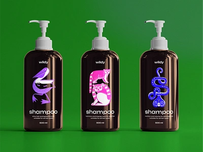 Shampoo Bottles Design animals beauty care brand identity branding business illustration design design studio digital art digital illustration graphic design hair brand hair care illustration illustrator marketing design packaging packaging design retail shampoo shampoo bottles