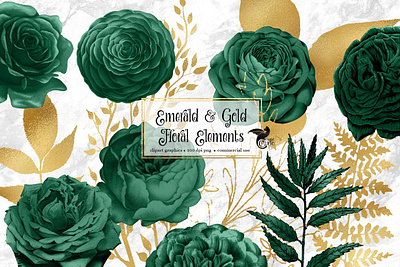 Emerald and Gold Floral Elements vintage