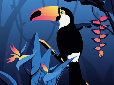 "Bird of Paradise" - Daily Art adobe illustrator bird bird of paradise blue contrast daily art flat design illustration illustrator orange smooth stylized texture toucan tropical plants vector vector illustration vegetation yellow