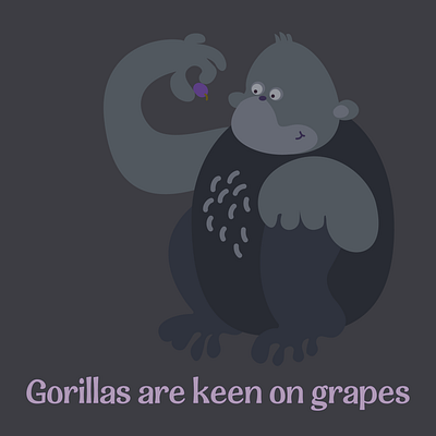 Gorillas are keen on grapes. art branding character childrens book creative flat colour gorilla grapes greys illustration monkey purple vector