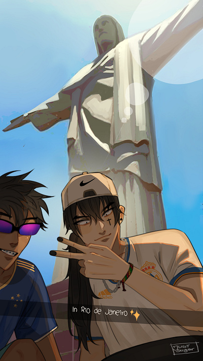 Sugar and Daniel in Rio de Janeiro anime style illustration originalcaracter