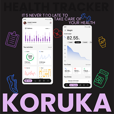 Koruka app app design branding clean design dashboard design figma health health app illustration info graphic landing minimalist modern ui