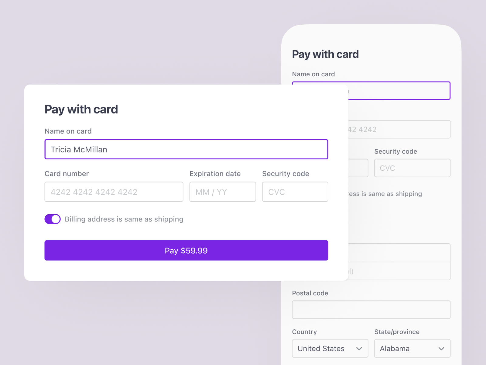 Card payment form by Emmie Päivärinta on Dribbble