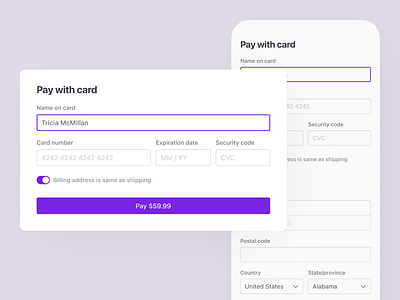Card payment form desktop flat form mobile ui web design