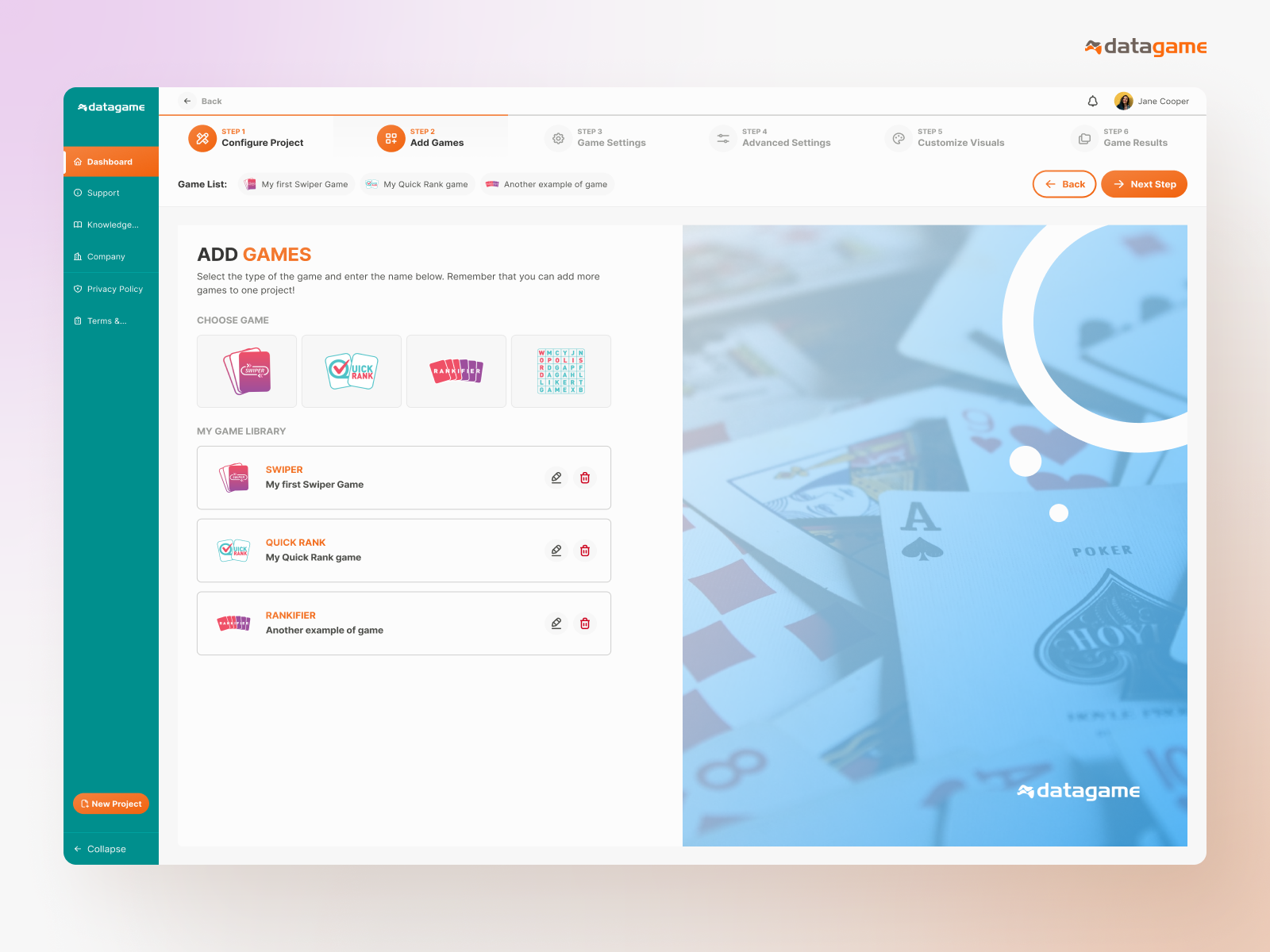 Datagame - Engaging survey management application branding command center dashboard data desktop games graphic design logo playfull reporting survey ui