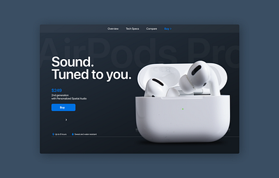 Hero Section - AirPods Pro airpods branding dark mode design graphic design hero section illustration typography ui ux vector