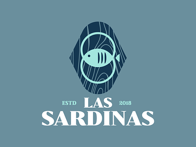Las Sardinas 🐟 badge blue fish identity illustration logo restaurant retro sea symbol texture typography