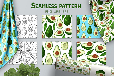Avocado Patterns And Cliparts set cartoon collection fabric graphic design illustration pattern quote seamless set vector