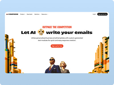 COMPOOSE - Hero section of american AI email assistant ai american bright business chatgpt colorful contemporary corporate email hero landingpage light modern orange precisionism saas uiux visual design web website