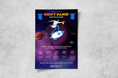Device42 Towel Day Infographic 42 branding douglas adams hitchhikers illustration infographic towel day