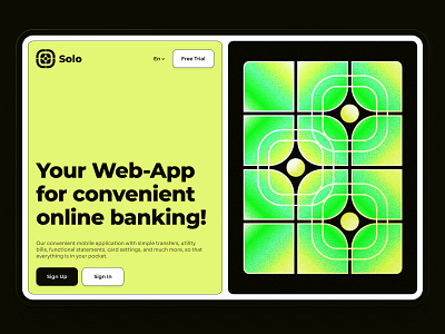 Web banking concept app bank bright graphic design green hero illustration minimalism pad pattern ui ux web yellow