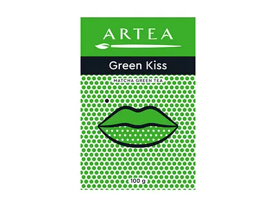 Green Kiss art branding creative dots drink graphicdesign illustration inspiration lichtenstein lips logo matcha packaging paintbrush painter popart roylichtenstein tea tealeaf teapackaging