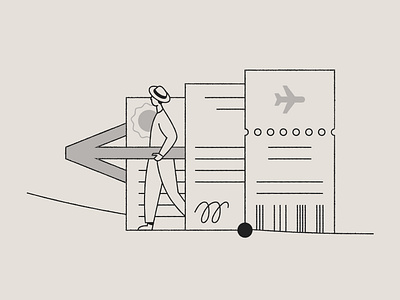 Customer Journey arrow character customerjourney customerjourneymap design documents graphic design icon illustration plane symbol ticket travel vector