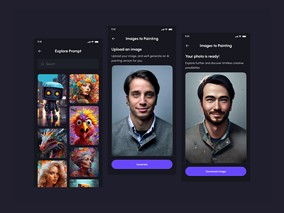 AI Image Generator App - Visual Exploration ai animation dark mode graphic design image generator interaction design mobile app motion graphics ui ui animation