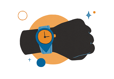 Schedule appointment blue digital illustration hand handwatch illustration instructional on time orange schedule time watch