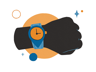 Schedule appointment blue digital illustration hand handwatch illustration instructional on time orange schedule time watch