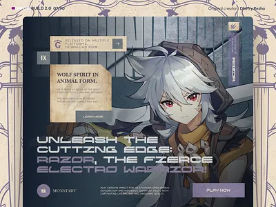 Razor - Genshin Impact website design flat game website genshin impact genshin impact website design homepage illustration lander logo minimal razor genshin impact ui ui design ux ux design website website homepage website lander website landing page website ui