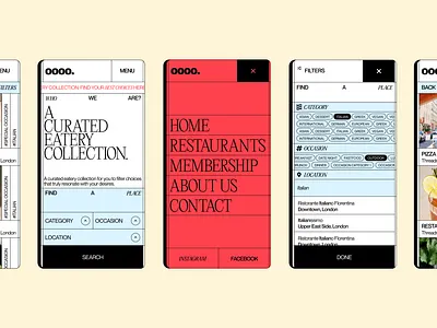 A digital menu of restaurants color design filters menu mobile reservations restaurant search ui web