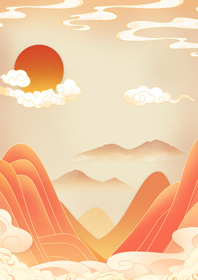 Chinese Design, Cloud and Mountain in Asian Style artwork asian design chinese design cloud and mountains illustration japanese design logo design