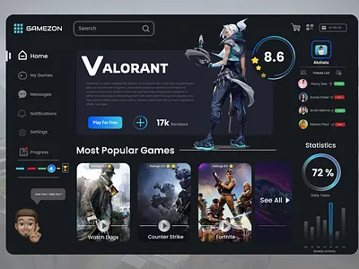 Gamezon - Dashboard branding design figma gaming typography ui