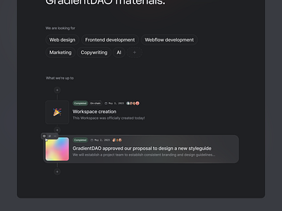 Workspace page ✷ Avenue avenue collaborative dark design gradient grid interface join landing page page product product design typography ui user interface ux web3 workspace