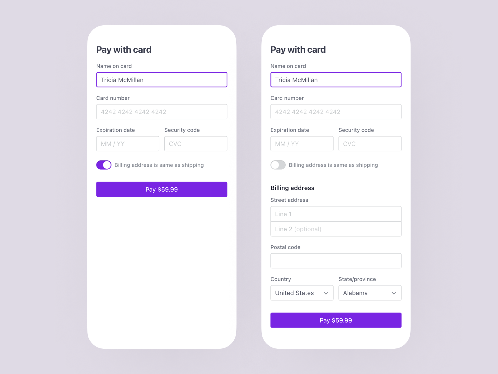 Card payment form by Emmie Päivärinta on Dribbble