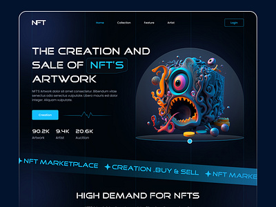 NFT Landing page for Web3 Product artwork bitcoin creation design ecommerce figma illustration landing nft marketplace product ui uidesign uiux user user interface uxdesign uxuidesign web3 website websitedesign