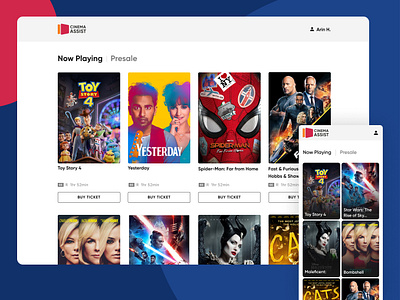Cinema Assist - Primary Pages app booking cinema clean responsive ticketing ui ui design ux website