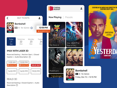 Cinema Assist - Mobile Versions app booking cinema clean mobile responsive ticketing ui ui design ux website