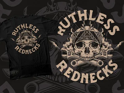 Skull x Wrench Ruthless Rednecks american american design apparel bluecollar branding graphic design handdrawn handletter handlettering hardworker illustration ironworker logo skull tees tshirt design typography vintage design worker wrench