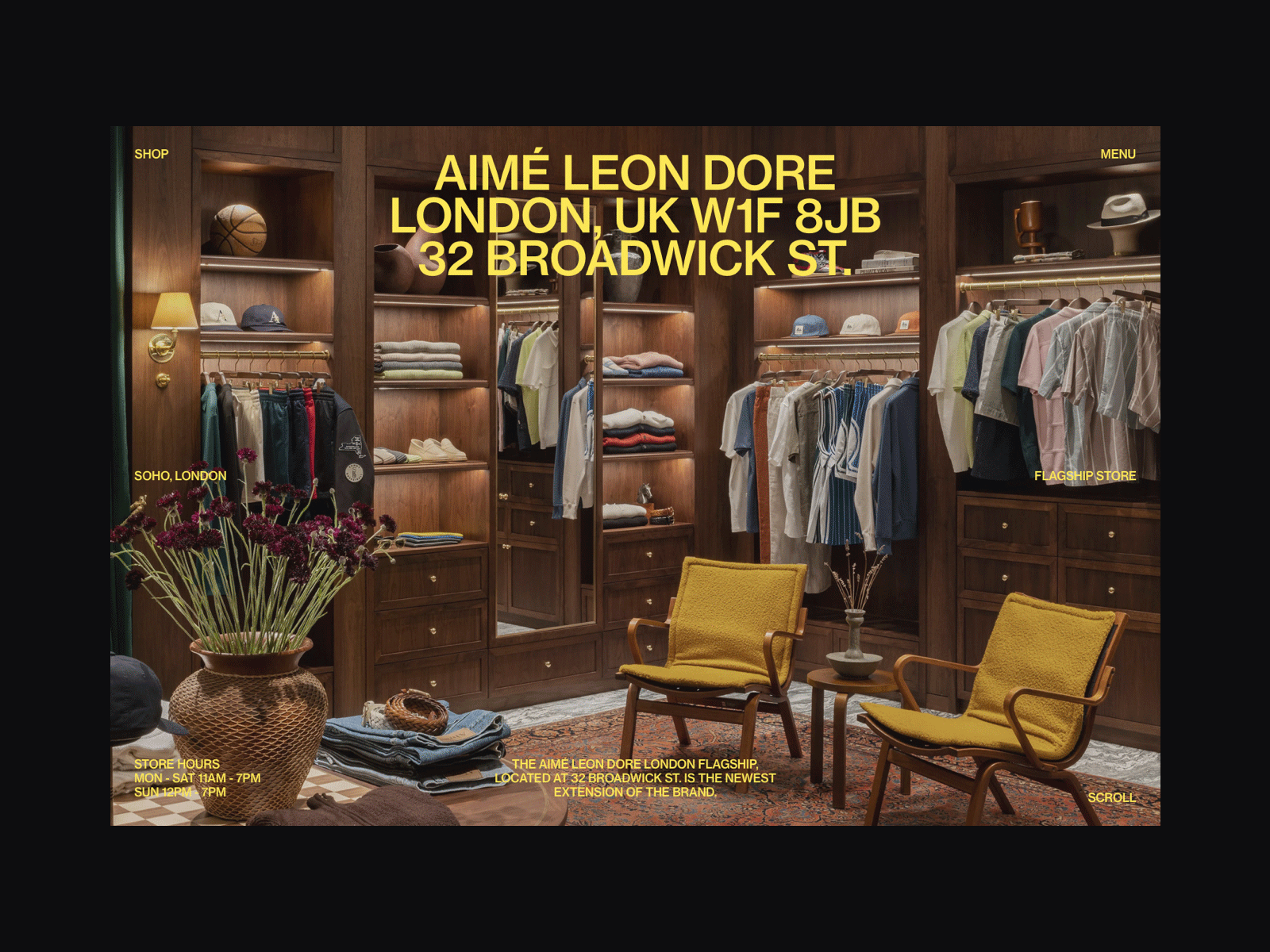 Aimé Lean Dore London clean fashion flagship landing page store type ui ux