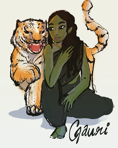 Keeping me company durga gauri goddess illustration resting