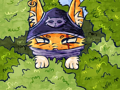 Assassin fox sitting in ambush in bush ambush animal assassin book cat character design dnd fairy fantasy forest fox game hood illustration quiet red robber tale warrior