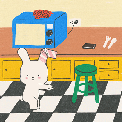 Waiting for the microwave be like... bunny comic digital art digital illustartion food gif gif loop illustration microwave rabbit
