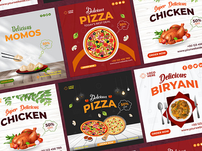 Food Social Media Banner ads benner biryani brand identity branding chicken dattazone design design set food graphic design illustration pizza restaurant social media banner social media post social media storys typography vector vector design