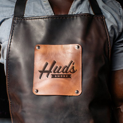 Hud's Smoke BBQ Apron apron barbecue barbeque bbq branding leather logo smoke
