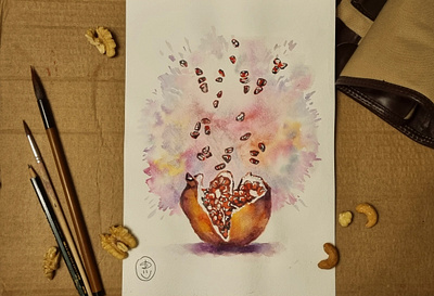🔴 Pomegranate art illustration painting pomegranate sketch watercolor