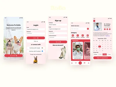Pet Care Mobile App animals app appointment booking calendar cat design doctor dog figma login logout mobile mobileapp pet pet care ui ux vet