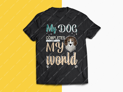 My Dog Completes My World T-Shirt Design art black tshirts cartoon design dog vector graphic design illustration pet lover pussy tshirt tshirtdesign tshirts vector