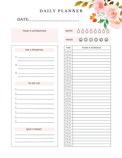 Floral Daily Planner Template daily planner digital digital daily planner digital download download florals planner