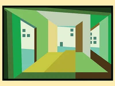A Room Without a View architecture building city design green illustration interior painting perspective skewed window