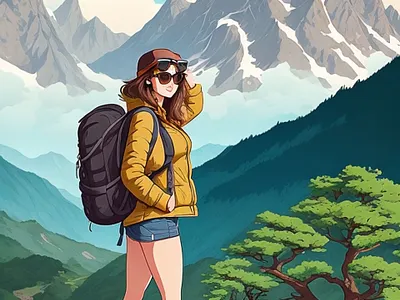 Illustration of beautiful woman mountain climber