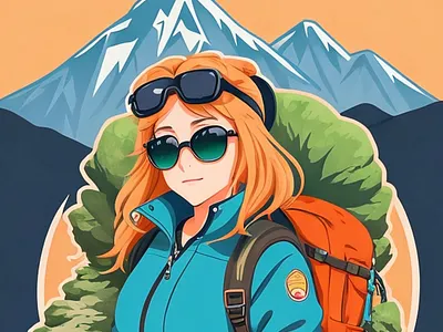 Illustration of beautiful woman mountain climber