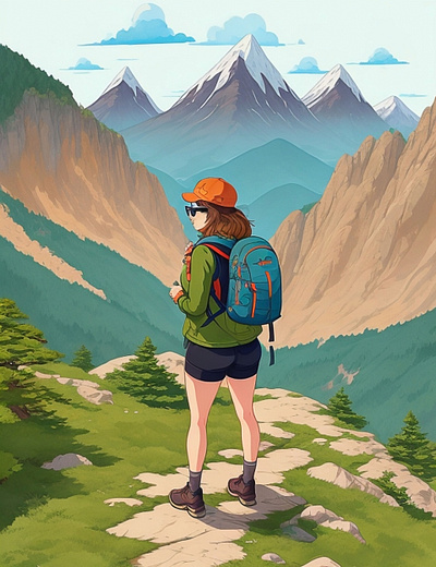 Illustration of beautiful woman mountain climber