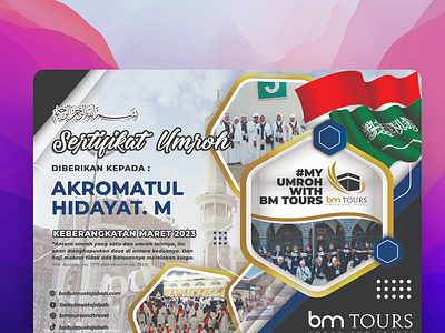 Sertifikat Umroh BM Tours & Travel Umroh baitulmustajabah bmtours design grapicdesigner madinah makkah sertificate sertifikat travelumroh umrah umrohtour