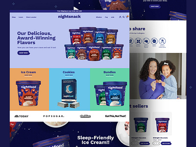 Nightsnack - Food Snacks Landing Page Website brand branding clean design flat food graphic design home page illustration landing page logo minimal mockup photoshop snacks ui ux web design